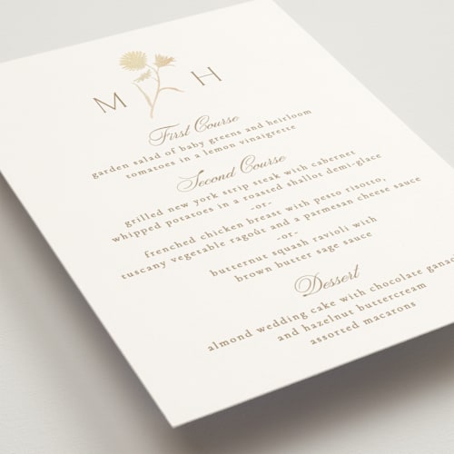 This is a buttercream menu cards with foil pressed by Kristie Kern called the romantic printing on signature in 5x7