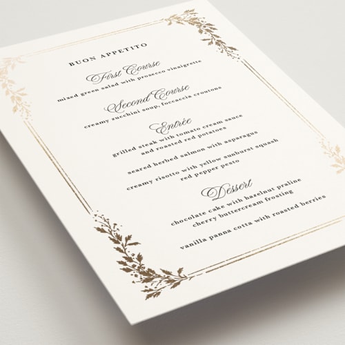 This is a diamond menu cards with foil pressed by Kate Ahn called lake como printing on signature in 5x7