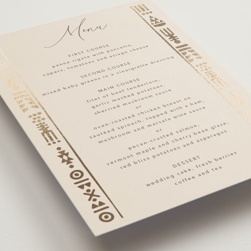 This is a sahara menu cards with foil pressed by David Michuki called cultured element printing on signature in 5x7