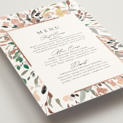 This is a garden menu cards with foil pressed by Itsy Belle Studio called undone printing on signature in standard