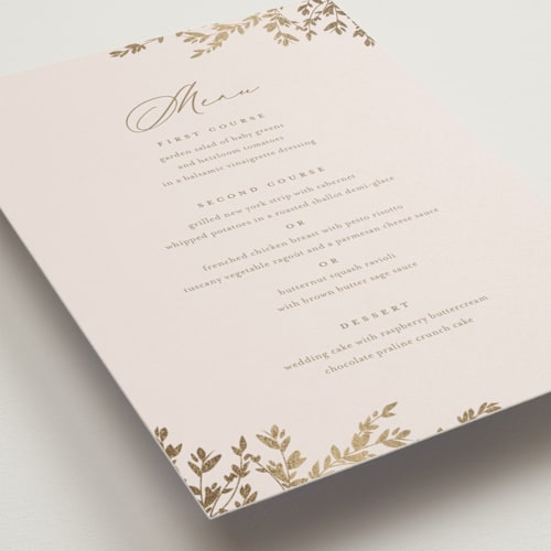 This is a spun sugar menu cards with foil pressed by Jessica Williams called classique printing on signature in standard