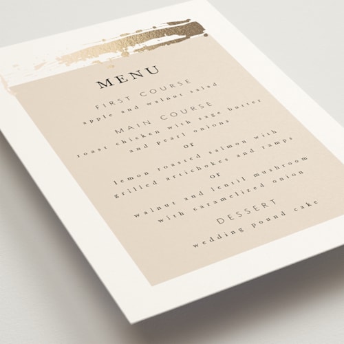 This is a blush menu cards with foil pressed by Hannah Williams called modern serene printing on signature in standard