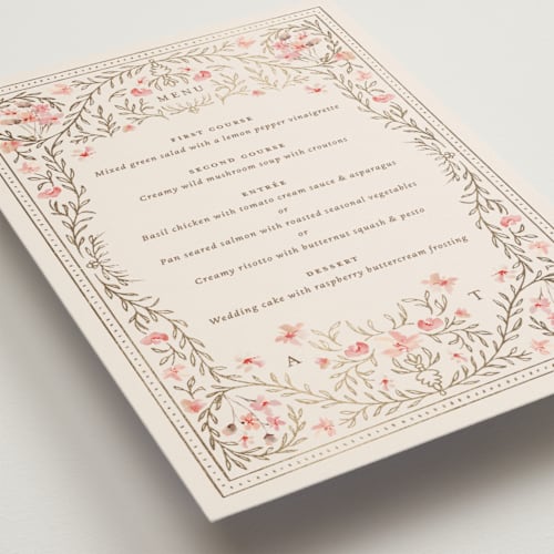 This is a versailles menu cards with foil pressed by Claudia Orengo called victorian printing on signature in standard
