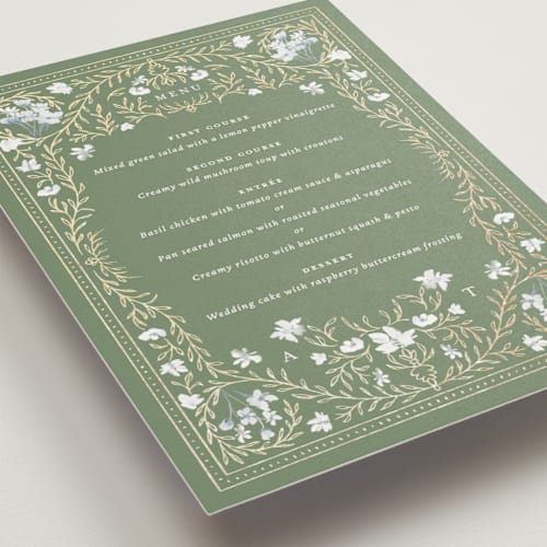 This is a morris menu cards with foil pressed by Claudia Orengo called victorian printing on signature in standard
