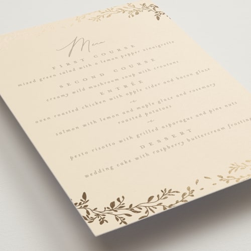 This is a sand menu cards with foil pressed by Creo Study called leafy garland printing on signature in standard
