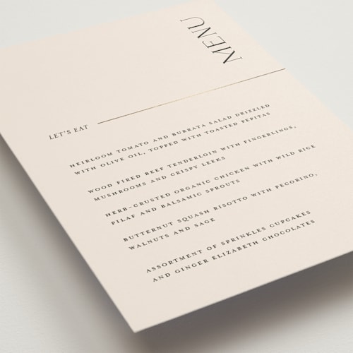 This is a latte menu cards with foil pressed by Christie Garcia called modernist monogram printing on signature in standard