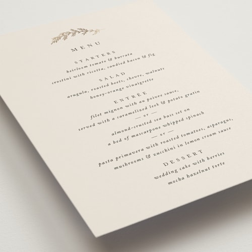 This is a ivory menu cards with foil pressed by Carolyn Nicks called to hold printing on signature in standard