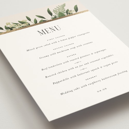 This is a champagne menu cards with foil pressed by Leah Bisch called bliss printing on signature in standard