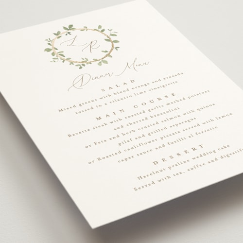 This is a ivy menu cards with foil pressed by Everett Paper Goods called canopy printing on signature in 5x7
