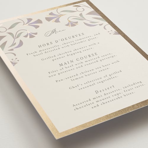 This is a vanilla menu cards with foil pressed by Lori Wemple called deco nouveau printing on signature in standard