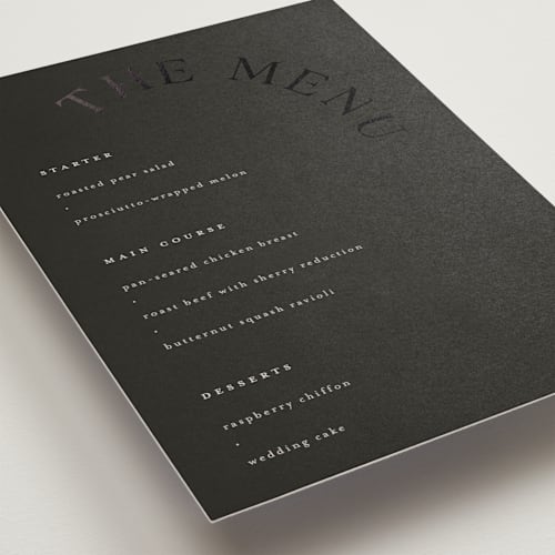 This is a truffle menu cards with foil pressed by Vera Lim called the arc printing on signature in standard
