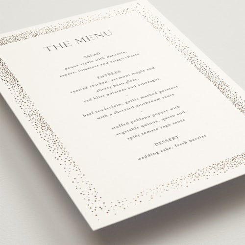 This is a sparkle menu cards with foil pressed by Pixel and Hank called flicker printing on signature in standard
