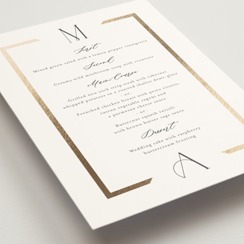 This is a quartz menu cards with foil pressed by Kristie Kern called chisel printing on signature in standard