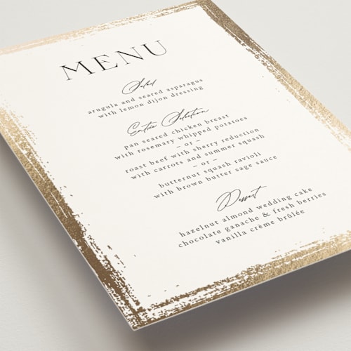 This is a silk menu cards with foil pressed by Kelly Schmidt called brushed edge printing on signature in standard