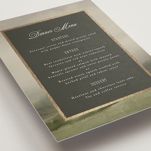 This is a graphite menu cards with foil pressed by Everett Paper Goods called hillside printing on signature in standard