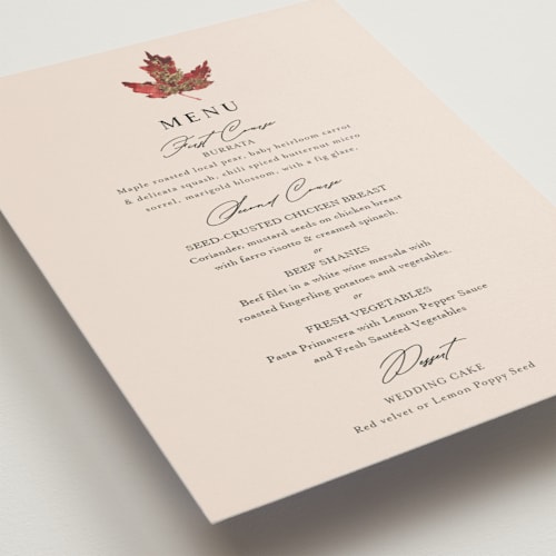 This is a autumn menu cards with foil pressed by Itsy Belle Studio called autumn leafs printing on signature in standard