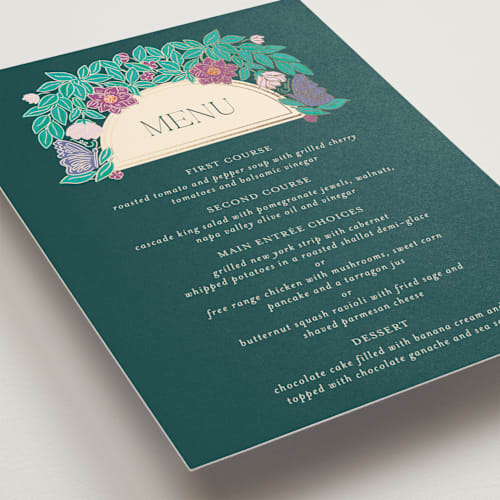 This is a jungle menu cards with foil pressed by Simona Camp called tropical garden printing on signature in standard