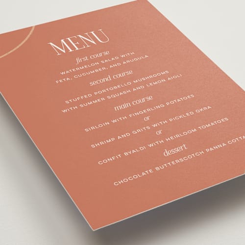 This is a clay menu cards with foil pressed by Morgan Kendall called unity printing on signature in standard