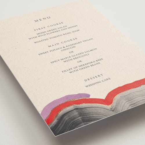 This is a gem menu cards with foil pressed by Sumak Studio called agate printing on signature in standard