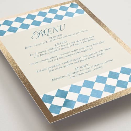 This is a sky menu cards with foil pressed by Jackie Crawford called knightsbridge printing on signature in standard