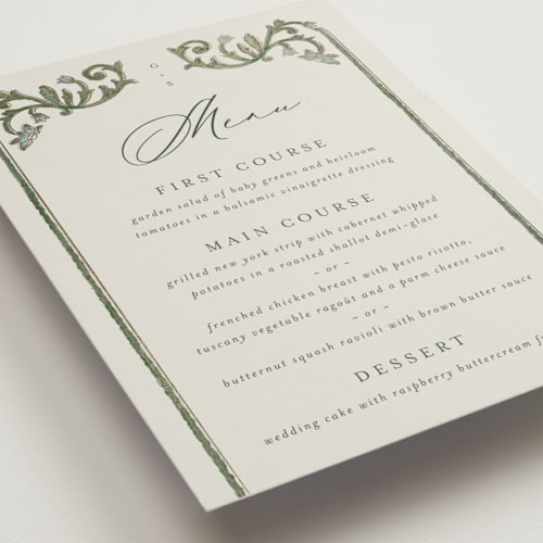 This is a bluebell menu cards with foil pressed by Jen Owens called grandeur printing on signature in 5x7