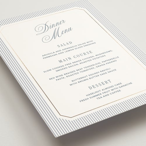 This is a coast menu cards with foil pressed by Kelly Schmidt called seashore printing on signature in 5x7