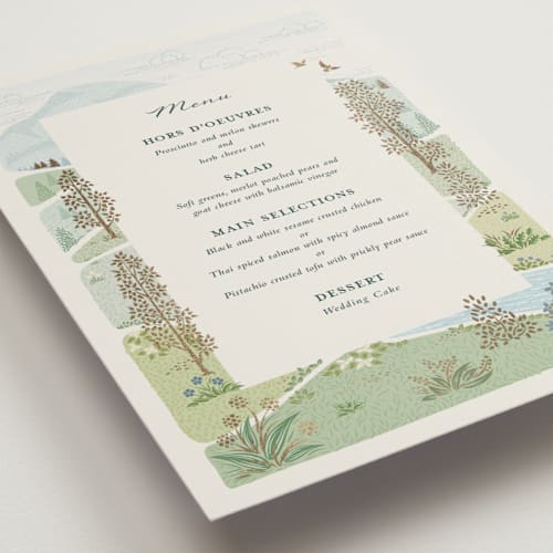 This is a evergreen menu cards with foil pressed by Paper Sun Studio called mountaintop printing on signature in standard