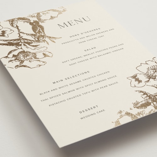 This is a hope floats menu cards with foil pressed by Design Lotus called mon amour printing on signature in standard