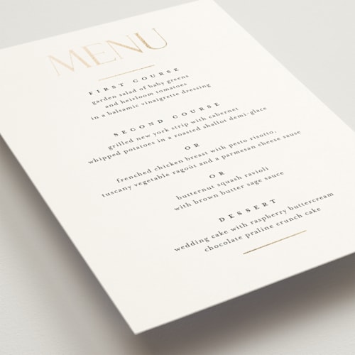 This is a sugar menu cards with foil pressed by Jessica Williams called idyllic printing on signature in standard