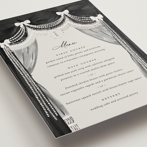 This is a onyx menu cards with foil pressed by Claudia Orengo called tuileries printing on signature in 5x7