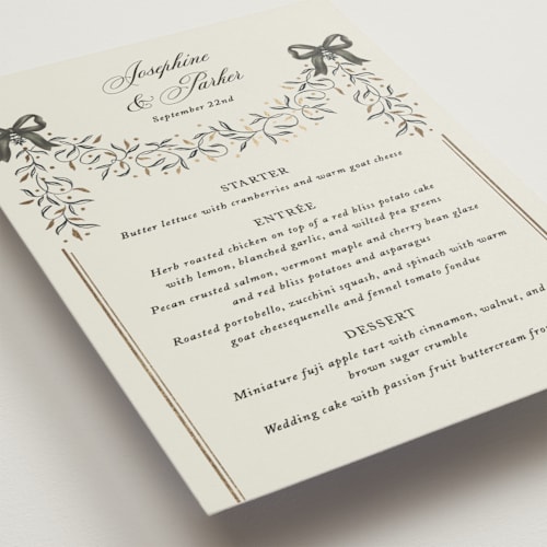 This is a noir menu cards with foil pressed by Jackie Crawford called josephine printing on signature in 5x7