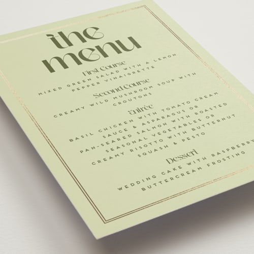 This is a kiwi menu cards with foil pressed by Claudia Orengo called news! printing on signature in standard
