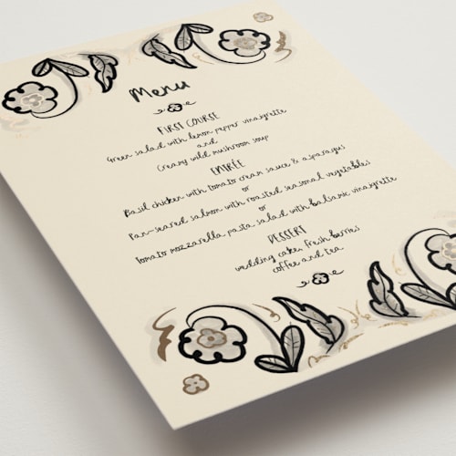 This is a ink wash menu cards with foil pressed by Ani Somi called santa catalina printing on signature in standard