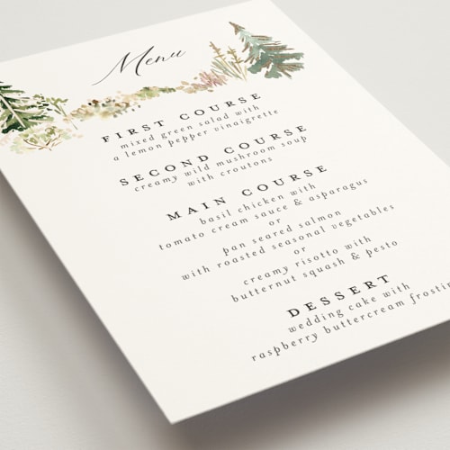 This is a forest menu cards with foil pressed by Petra Kern called great outdoors printing on signature in standard