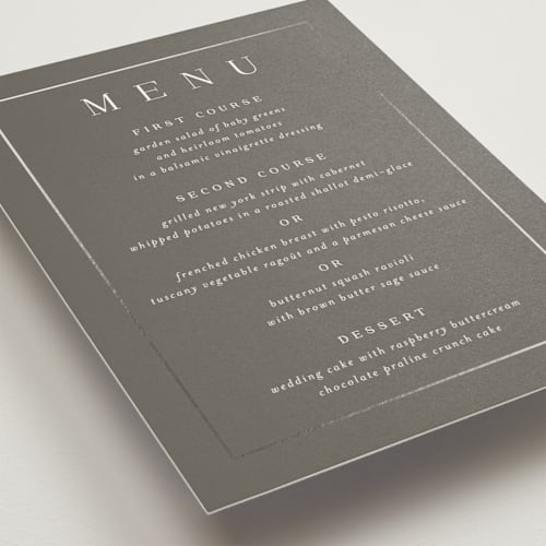 This is a mountain menu cards with foil pressed by Jessica Williams called bianca printing on signature in standard