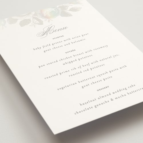 This is a the pearl menu cards with gloss press by Design Lotus called idyllic printing on signature in standard