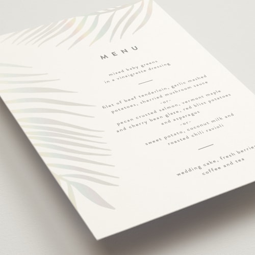 This is a porcelain menu cards with foil pressed by Pixel and Hank called palm vibes printing on signature in standard