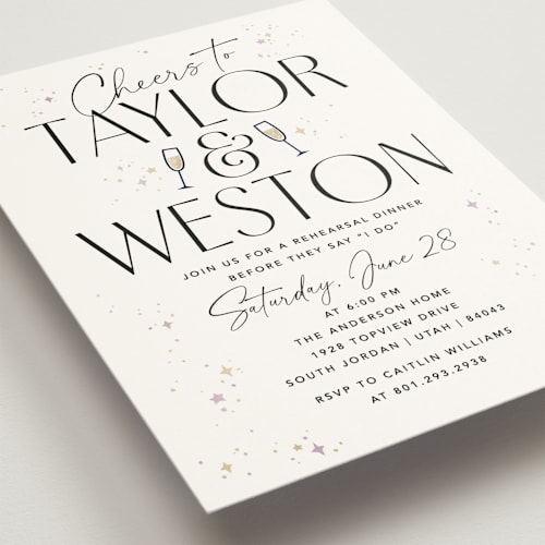 This is a cotton rehearsal dinner invitations with standard by Robert and Stella called the happy couple printing on signature in standard
