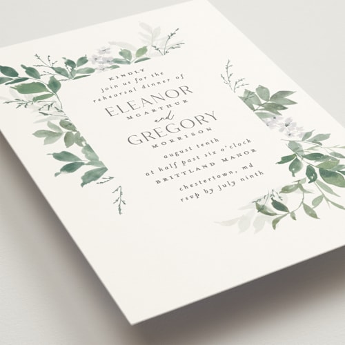 This is a fern rehearsal dinner invitations with standard by Everett Paper Goods called grove printing on signature in standard