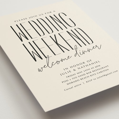 This is a sand rehearsal dinner invitations with standard by Inkblot Design called classic welcome printing on signature in standard