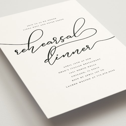 This is a spring rehearsal dinner invitations with standard by Laura Hamm called elegant printing on signature in standard