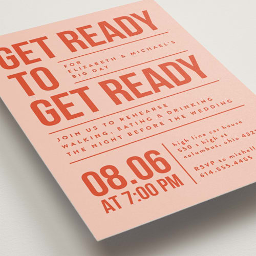 This is a hibiscus rehearsal dinner invitations with standard by Heather Schertzer called get ready to get ready printing on signature in standard