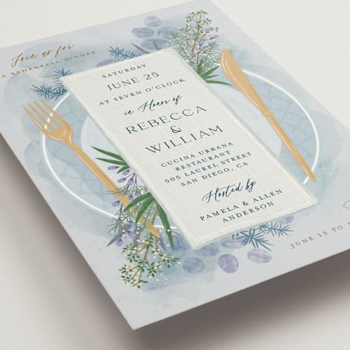 This is a porcelaine rehearsal dinner invitations with standard by Paper Sun Studio called time to dine printing on signature in standard