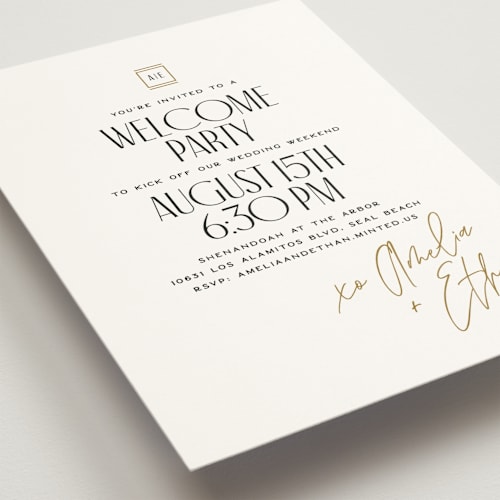 This is a marble rehearsal dinner invitations with standard by Owl and Toad called polished printing on signature in standard