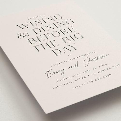 This is a linen rehearsal dinner invitations with standard by Sara Hicks Malone called wine & dine printing on signature in standard