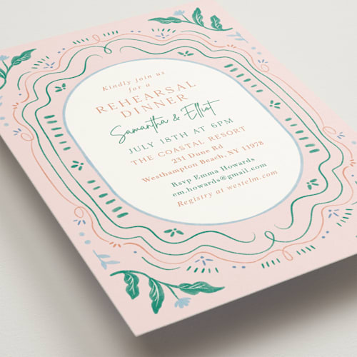 This is a blush rehearsal dinner invitations with standard by Elly called delight printing on signature in standard