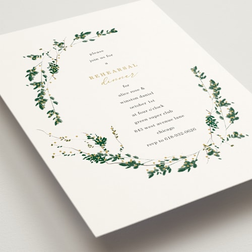 This is a cloud rehearsal dinner invitations with standard by Baumbirdy called woodland lorel printing on signature in standard