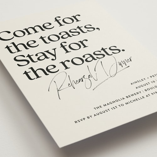 This is a cloud rehearsal dinner invitations with standard by Jackie Crawford called stay for cake printing on signature in standard