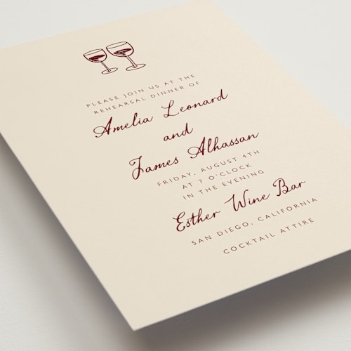 This is a chardonnay rehearsal dinner invitations with standard by Katharine Watson called winery printing on signature in standard