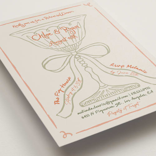 This is a sunset rehearsal dinner invitations with standard by Elly called toast printing on signature in standard